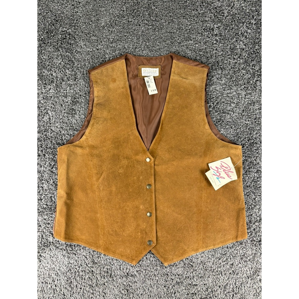 Ivy Club Classics Vintage 90s Western Suede Leather Vest Brown Plus Size 20W NWT